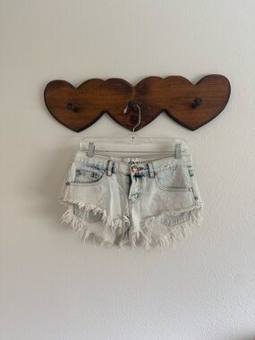One Teaspoon Pale Blue Distressed Cutoff Denim Shorts